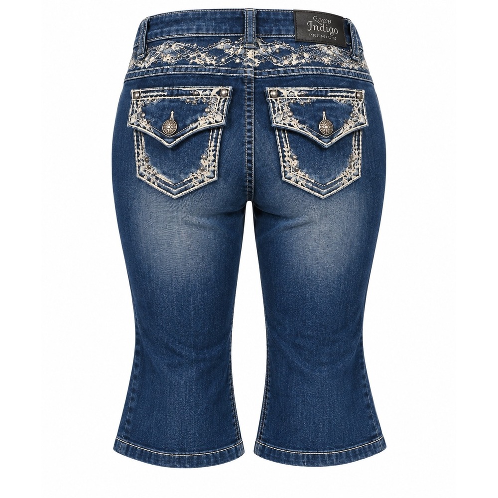 Love Indigo Capri Jeans Women 14 Blue Embellished Sequin Stretch Denim Y2K